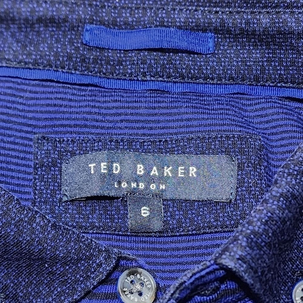 Ted Baker Men's Movin Stripe Birdseye Cotton SS Polo Shirt Indigo 6 US 2XL *READ - Picture 2 of 10